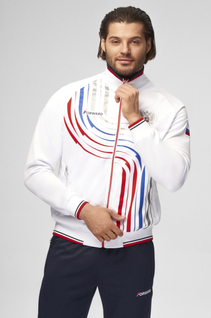 Костюм спортивный (парадный трикотажный мужской) (белый/синий)